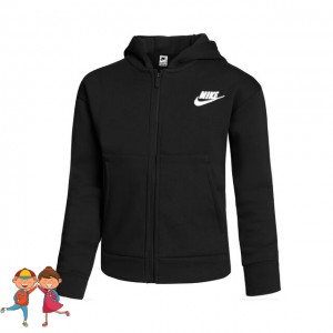 Nike Sportswear Club Fleece Zip Hoodie Hanorac Sport Fete (Copii) Negru, Alb  