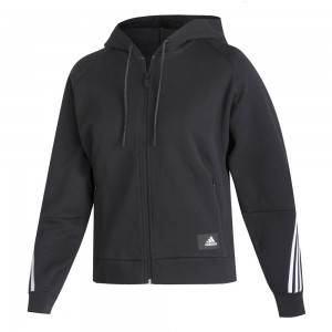 Adidas Essentials 3-Stripes Full Zip Hoody Hanorac Sport Femei Negru Alb Gri inchis